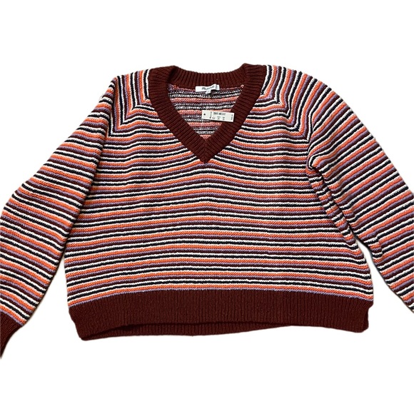 Madewell Arden V-Neck Crop Pullover Sweater in Stripe. NWT. Large - Picture 5 of 8